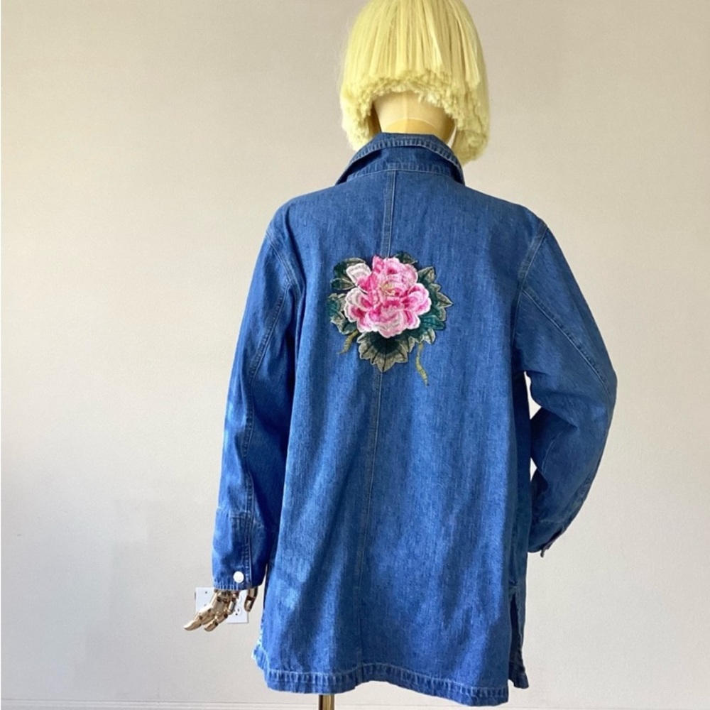 Denim & Co Vintage 90’s chore denim jacket with floral embroidery SZ M - Picture 4 of 6